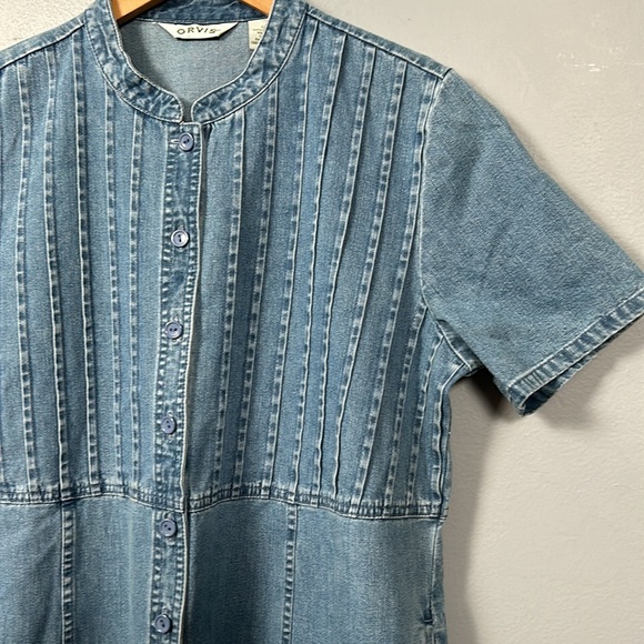 Orvis Denim Shirt Dress With Pleated Accent Top, Pockets, Womens Size 12 - Picture 6 of 15